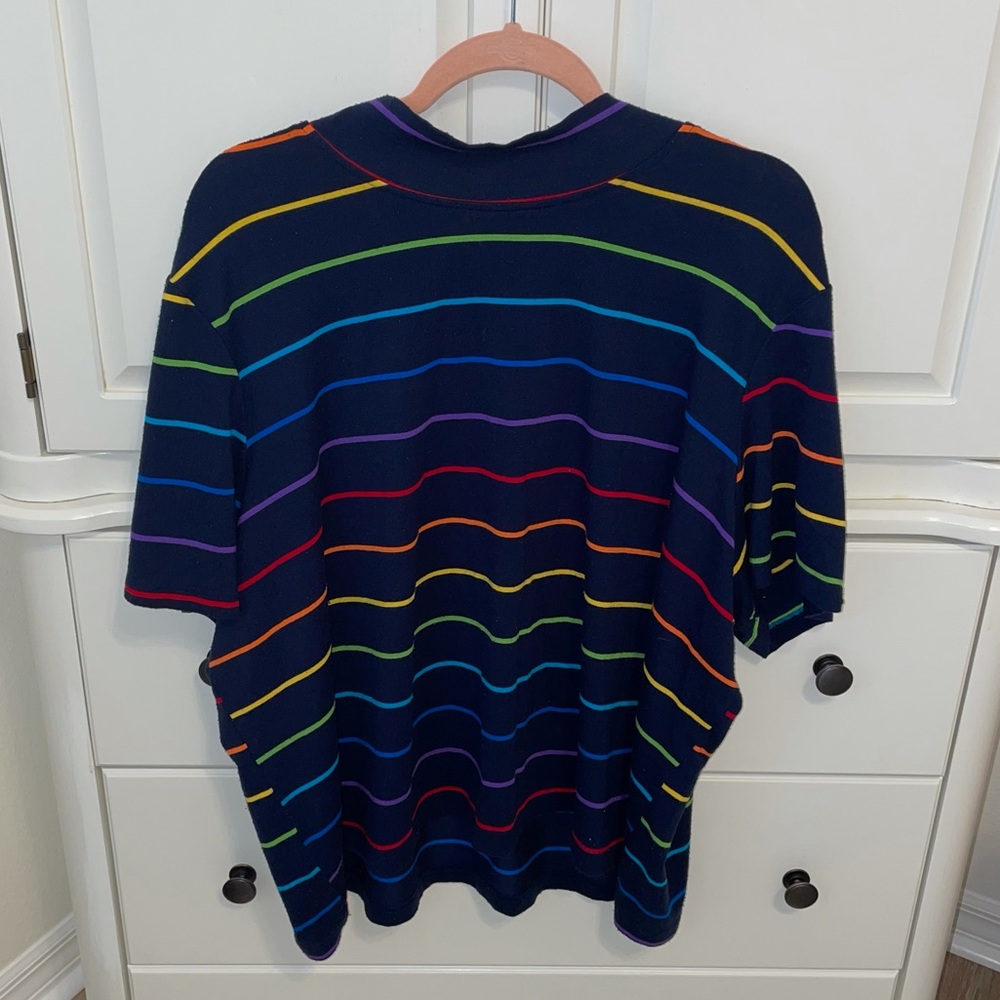 Rainbow striped mock-neck tee shirt—Blair